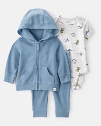 Carter's Carters Baby 3-Piece Dinosaur Thermal Little Jacket Set - Blue/Heather Blue/Heather NB
