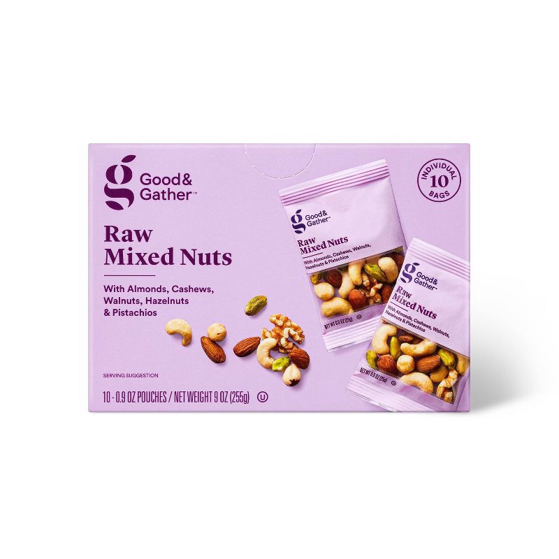 slide 1 of 3, Unsalted Raw Mixed Nuts - 9oz/10ct - Good & Gather™, 10 ct; 9 oz