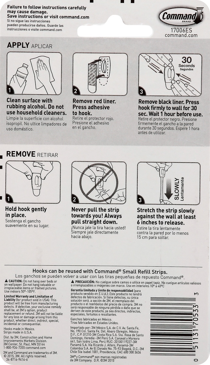 slide 4 of 7, Command 3M Command Adhs/Mini Hook, 6 ct