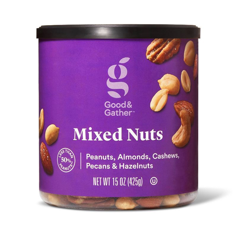 slide 1 of 3, Mixed Nuts - Peanuts, Almonds, Cashews, Peacans & Hazelnuts - 15oz - Good & Gather™, 15 oz