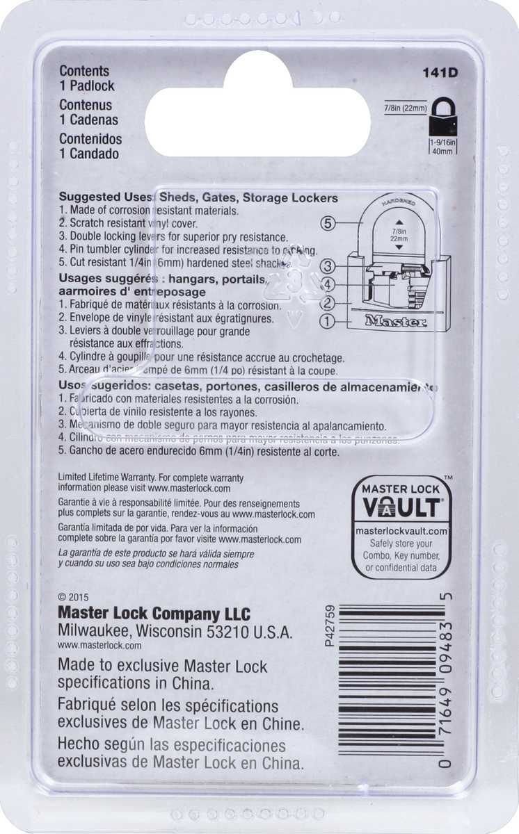 slide 2 of 7, Master Lock 40mm Key Lock - Black, 1 ct