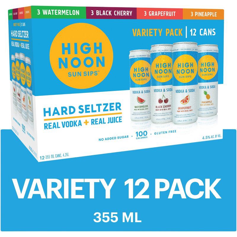 slide 2 of 13, High Noon Vodka Hard Seltzer Mixed Pack - 12pk/355ml Cans, 12 ct, 355 ml