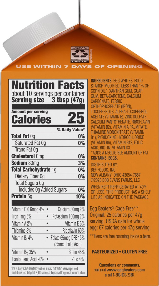 slide 8 of 9, Egg Beaters Cage Free Original Liquid Egg Whites, 16 oz Carton, 16 oz