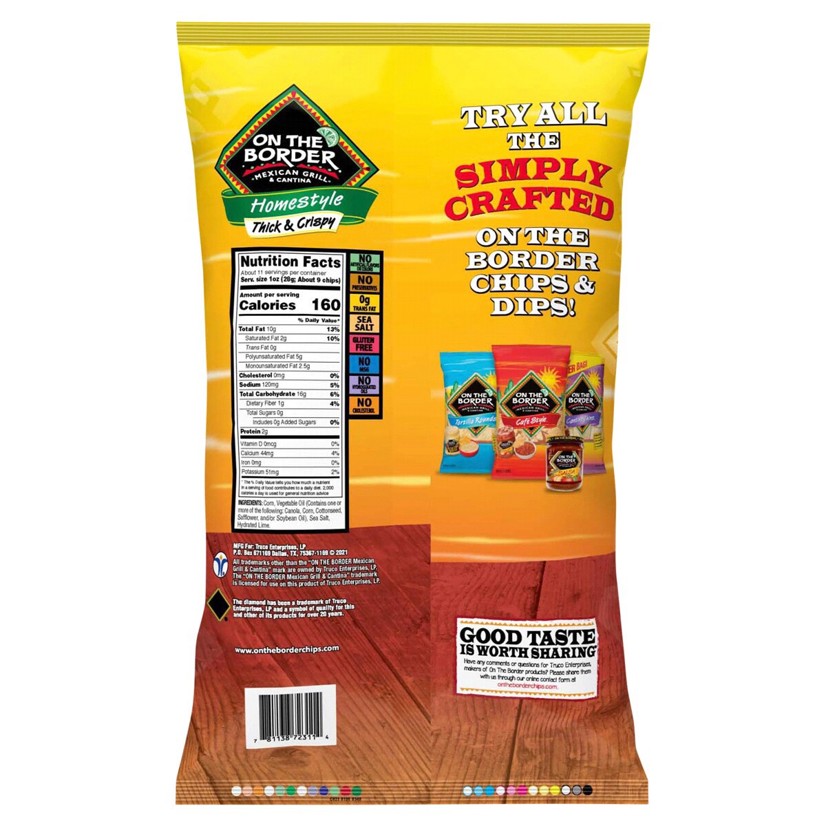 slide 2 of 2, On The Border Homestyle Thick & Crispy Tortilla Chip, 11.5 oz