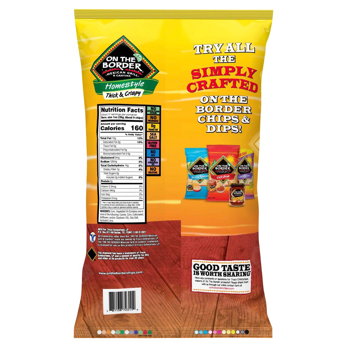 slide 2 of 2, On The Border Homestyle Thick & Crispy Tortilla Chip, 11.5 oz