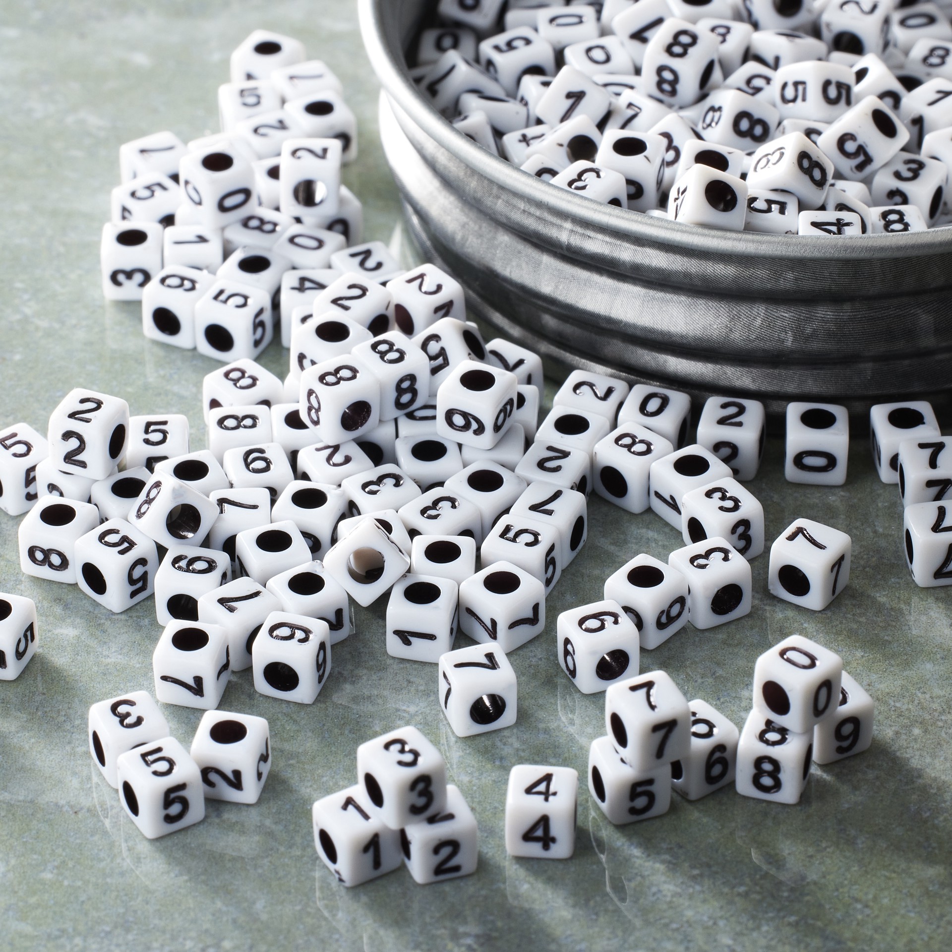 slide 3 of 3, White Number Acrylic Cube Beads, 5mm By Bead Landing, 5 mm