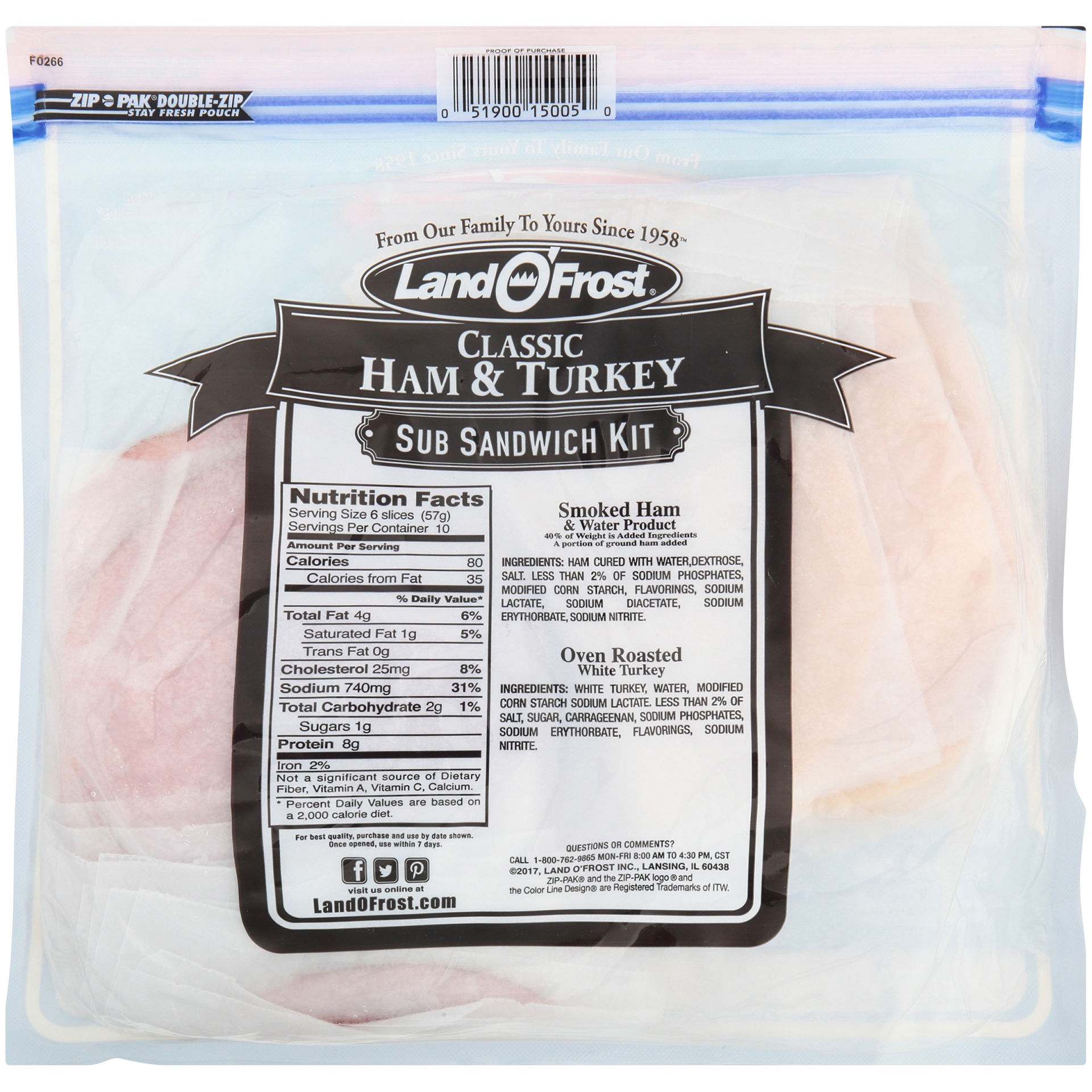 Land O' Frost Smoked Ham & Oven Roasted Turkey Sub Sandwich Kit 20 oz