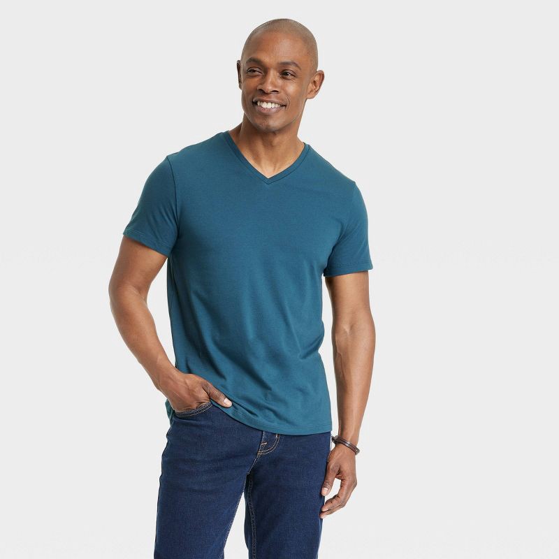 slide 1 of 3, Men's Every Wear Short Sleeve V-Neck T-Shirt - Goodfellow & Co™ Thunderbolt Blue XL, 1 ct