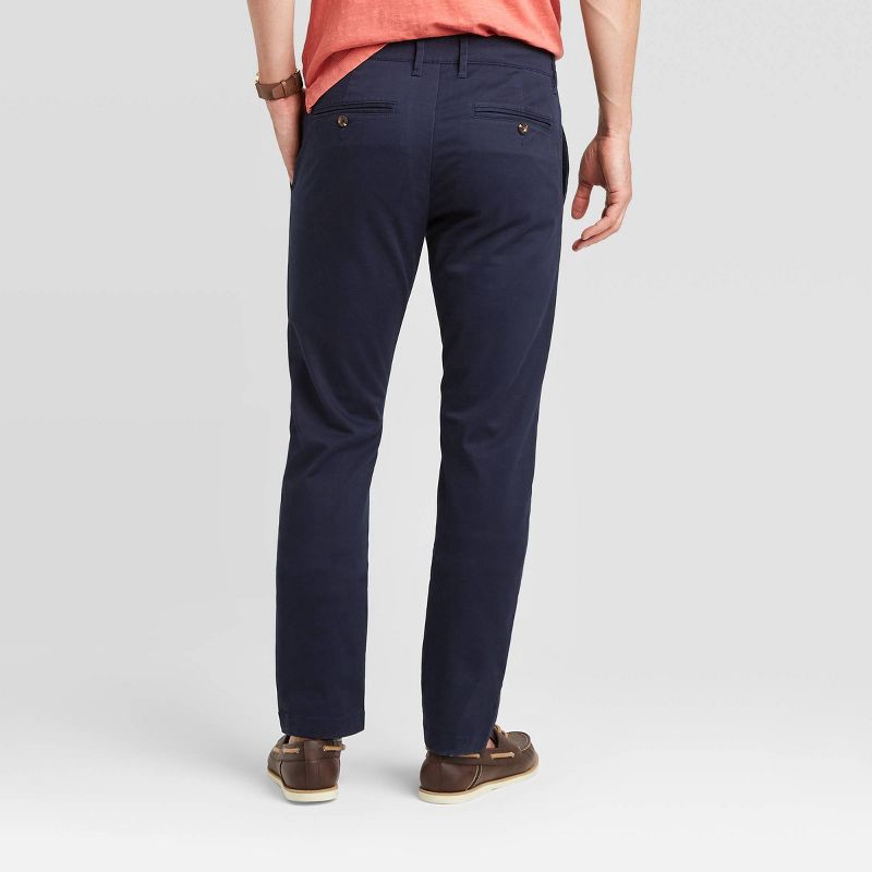 slide 2 of 3, Men's Every Wear Slim Fit Chino Pants - Goodfellow & Co™ Blue 30x32: Cotton-Spandex Blend, Mid Rise, Machine Washable, 1 ct