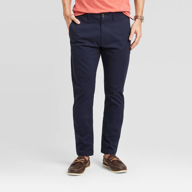 slide 1 of 3, Men's Every Wear Slim Fit Chino Pants - Goodfellow & Co™ Blue 30x32: Cotton-Spandex Blend, Mid Rise, Machine Washable, 1 ct