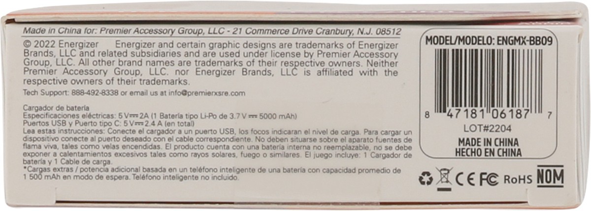 slide 4 of 11, Energizer 5000 mAh Type-C + USB Portable Charger 1 ea, 1 ct