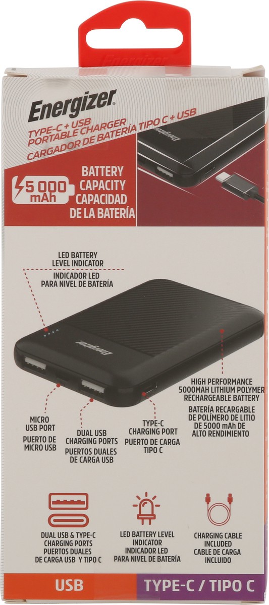 slide 9 of 11, Energizer 5000 mAh Type-C + USB Portable Charger 1 ea, 1 ct