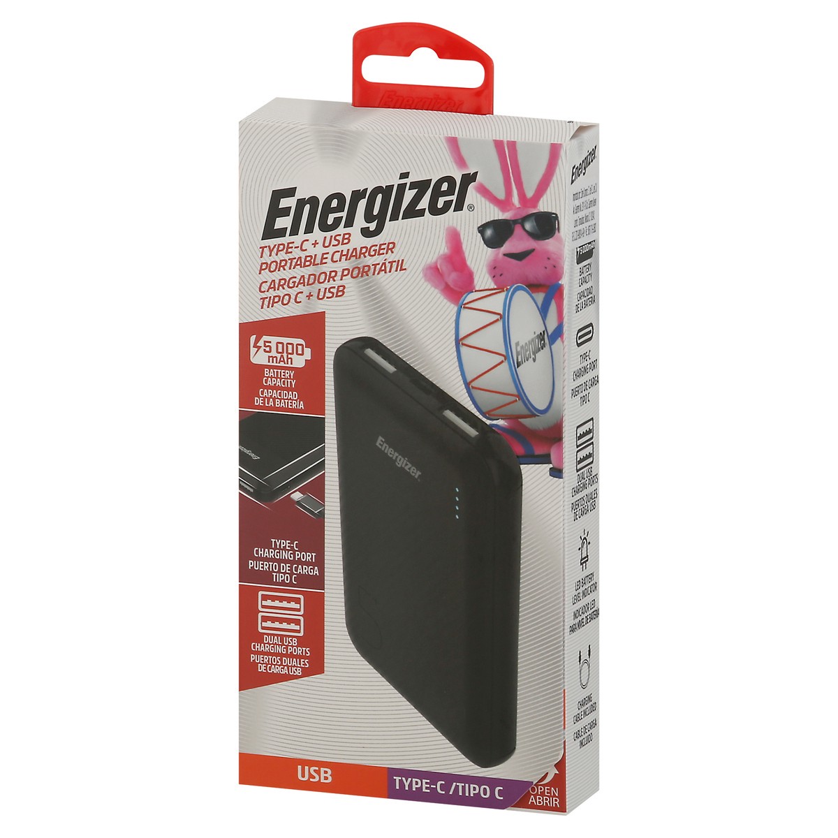 slide 10 of 11, Energizer 5000 mAh Type-C + USB Portable Charger 1 ea, 1 ct