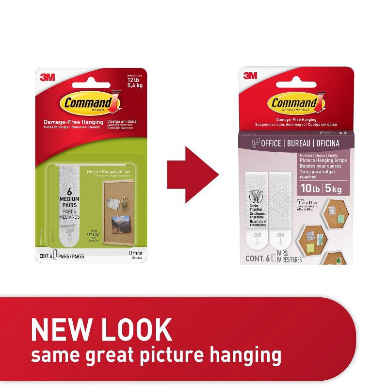slide 4 of 12, 6ct 3M Command Picture Hanging Strips (Medium) - White: Heavy Duty Adhesive Strips for Art & Office Mounting, 6 ct
