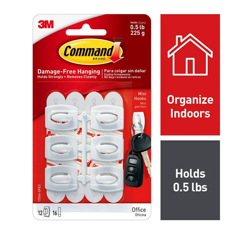 slide 2 of 12, Command 12pk Damage Free Mini Hooks White: Adhesive Plastic Hooks for Stockings & Lights, 0.5 lb Capacity, 6 Pack, 12 ct, 0.5 lb, 6 ct