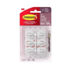 Command 12pk Damage Free Mini Hooks White: Adhesive Plastic Hooks for Stockings & Lights, 0.5 lb Capacity, 6 Pack