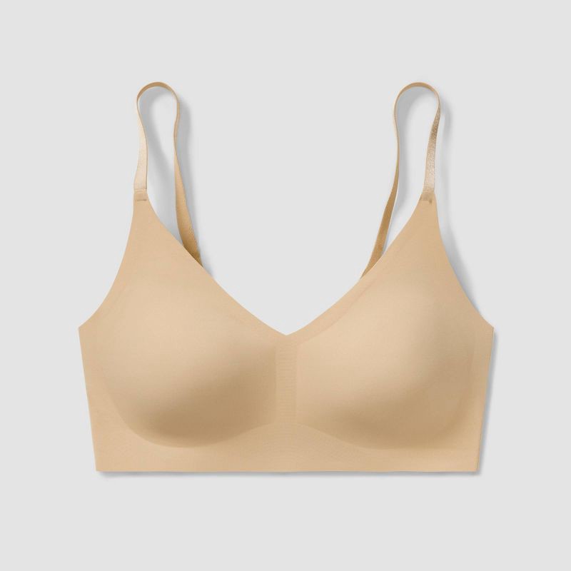 slide 3 of 4, True & Co. True Everybody Women's Adjustable Strap Triangle Bra - Light Beige L: Wireless, Removable Padding, V Neck, 1 ct