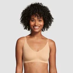 True & Co. True Everybody Women's Adjustable Strap Triangle Bra - Light Beige L: Wireless, Removable Padding, V Neck
