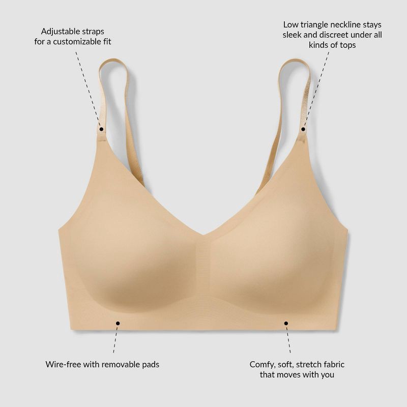 slide 4 of 4, True & Co. True Everybody Women's Adjustable Strap Triangle Bra - Light Beige XL: Wireless, Removable Padding, V Neck, 1 ct