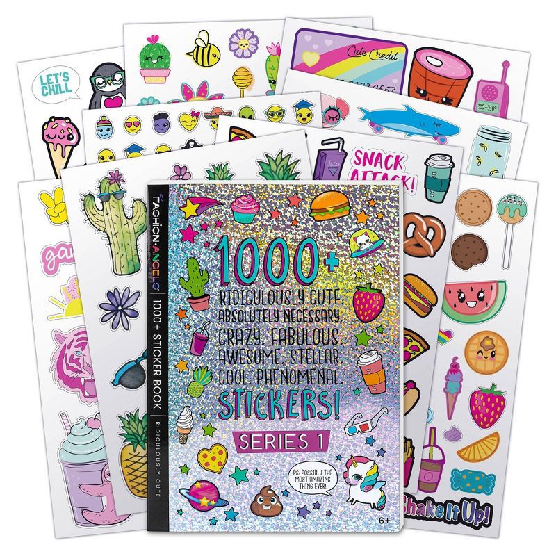 slide 2 of 8, Ridiculously Cute 1000+ Sticker Book 40 Pages - Fashion Angels: Kids & Planner Stickers, Scrapbook Fun, Ages 6+, 1 ct