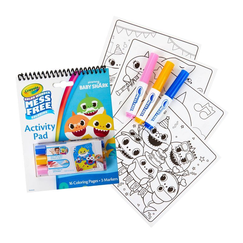 Crayola 16pg Baby Shark Color Wonder Travel Activity Pad with 3 Markers