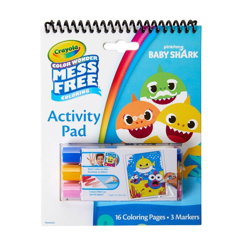 slide 1 of 5, Crayola 16pg Baby Shark Color Wonder Travel Activity Pad with 3 Markers, 1 ct