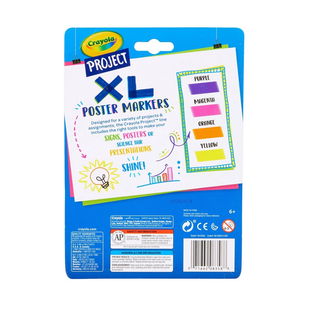 slide 3 of 3, 4ct Crayola Project XL Poster Markers - Bright Colors, 4 ct