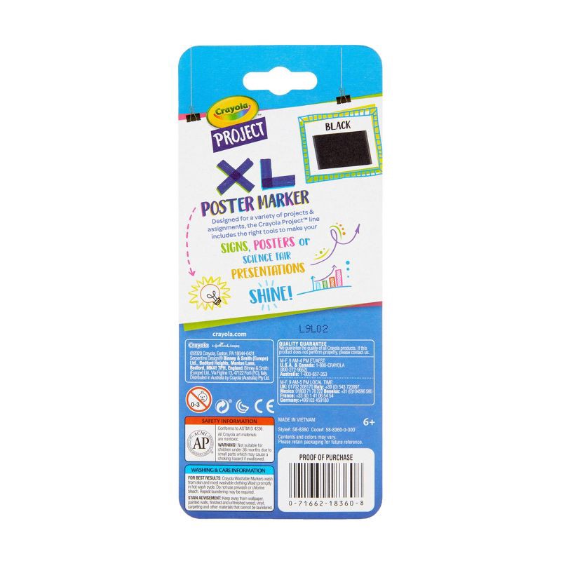 slide 3 of 3, 1ct Crayola Project XL Poster Marker - Black: Bold Permanent Marker for Kids' School Supplies, 1 ct