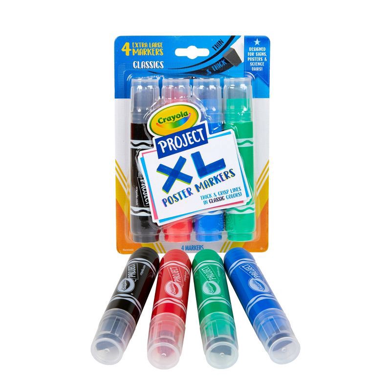 slide 2 of 6, 4ct Crayola Project XL Poster Markers - Classic Colors: Bold Jumbo School Supplies for Kids, Thick Permanent Markers, 4 ct