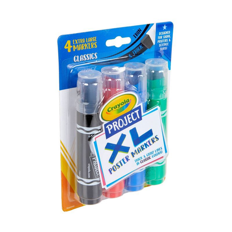 slide 3 of 6, 4ct Crayola Project XL Poster Markers - Classic Colors: Bold Jumbo School Supplies for Kids, Thick Permanent Markers, 4 ct