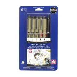 6pc Manga Comic Pro Drawing Set - Black Pigma Micron: Fine Point 0.5mm Porous Pens, Black Ink, 6 Pack