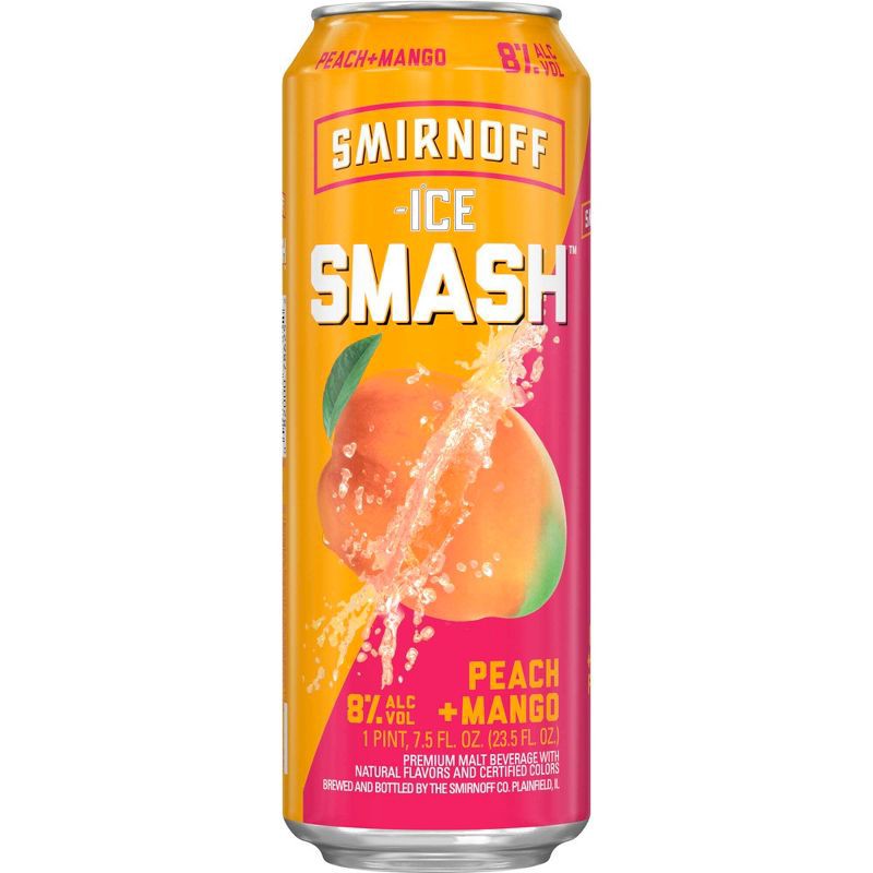 slide 1 of 4, Smirnoff Ice Peach + Mango Smash - 23.5 fl oz Can, 23.5 fl oz