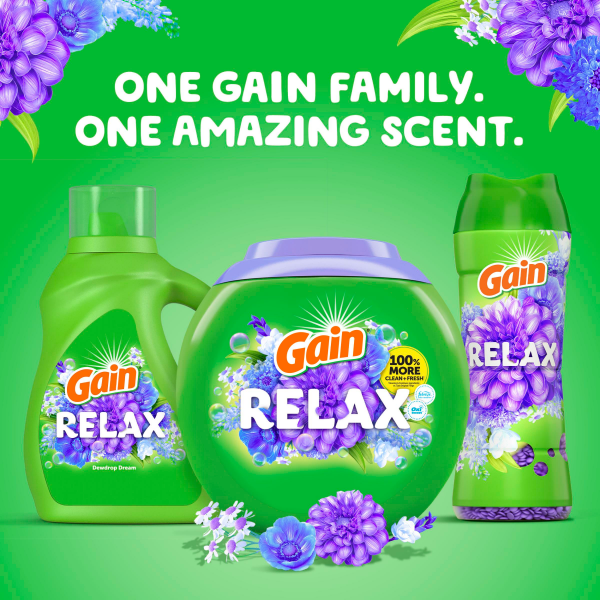 slide 4 of 29, Gain Liquid Laundry Detergent, Relax, 154 fl oz, 170 Loads, HE Compatible, 154 fl oz
