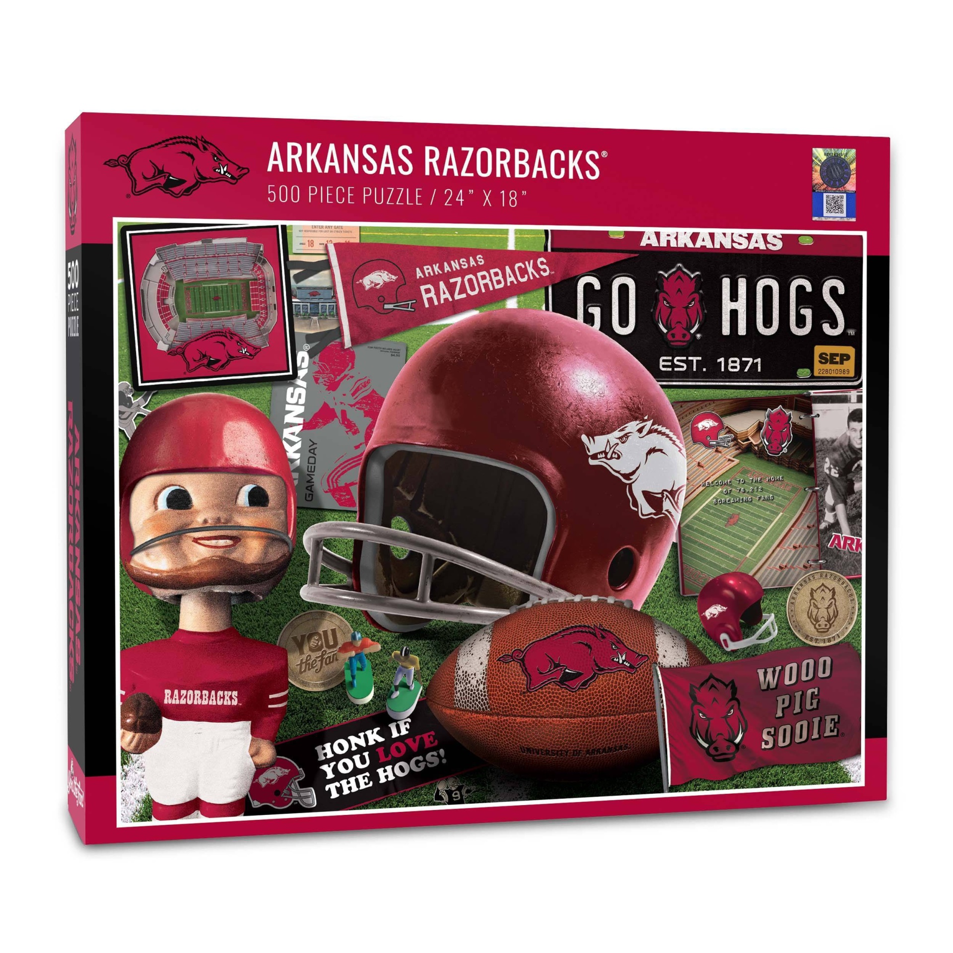 slide 1 of 3, NCAA Arkansas Razorbacks Throwback Puzzle, 500 ct