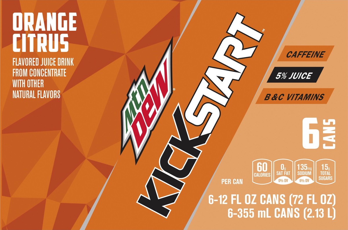 slide 3 of 4, Mountain Dew Kick Start 6 Pack Orange Citrus Juice Drink 6 ea - 6 ct - 6 ct, 6 ct