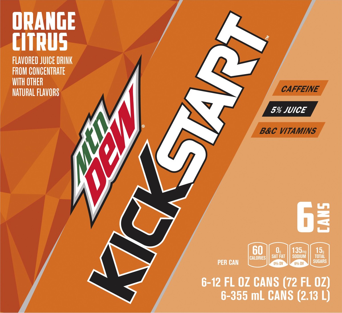 slide 1 of 4, Mountain Dew Kick Start 6 Pack Orange Citrus Juice Drink 6 ea - 6 ct - 6 ct, 6 ct