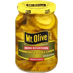 Mt. Olive Mini Stuffers Kosher Hamburger Dill Pickle Chips - 24 fl oz jar