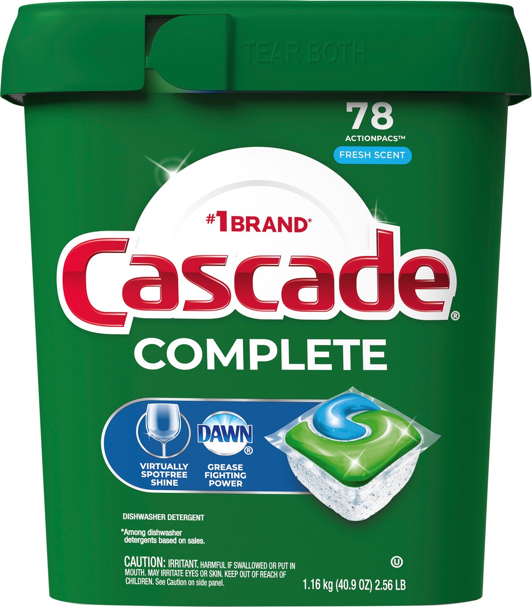 slide 2 of 3, Cascade Complete Dishwasher Pods, Dishwasher Detergent, Dish Detergent Tabs Tablets, Fresh, 78 Count, 78 ct