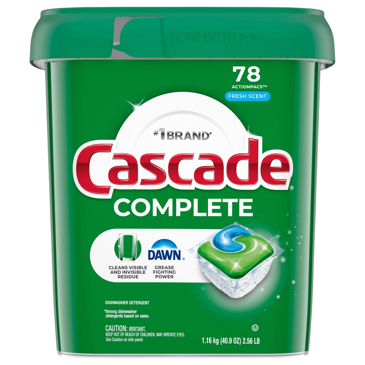 slide 1 of 3, Cascade Complete Action Pacs, Dishwasher Detergent, Fresh, 78ct, 78 ct
