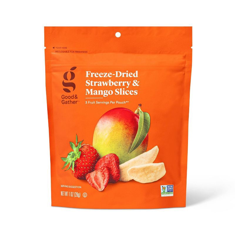 slide 1 of 3, Mango & Strawberry Slices Freeze Dried Fruit Blend - 1oz - Good & Gather™, 1 oz