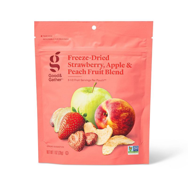 slide 1 of 3, Apple, Strawberry, & Peach Freeze Dried Fruit Blend - 1oz - Good & Gather™, 1 oz