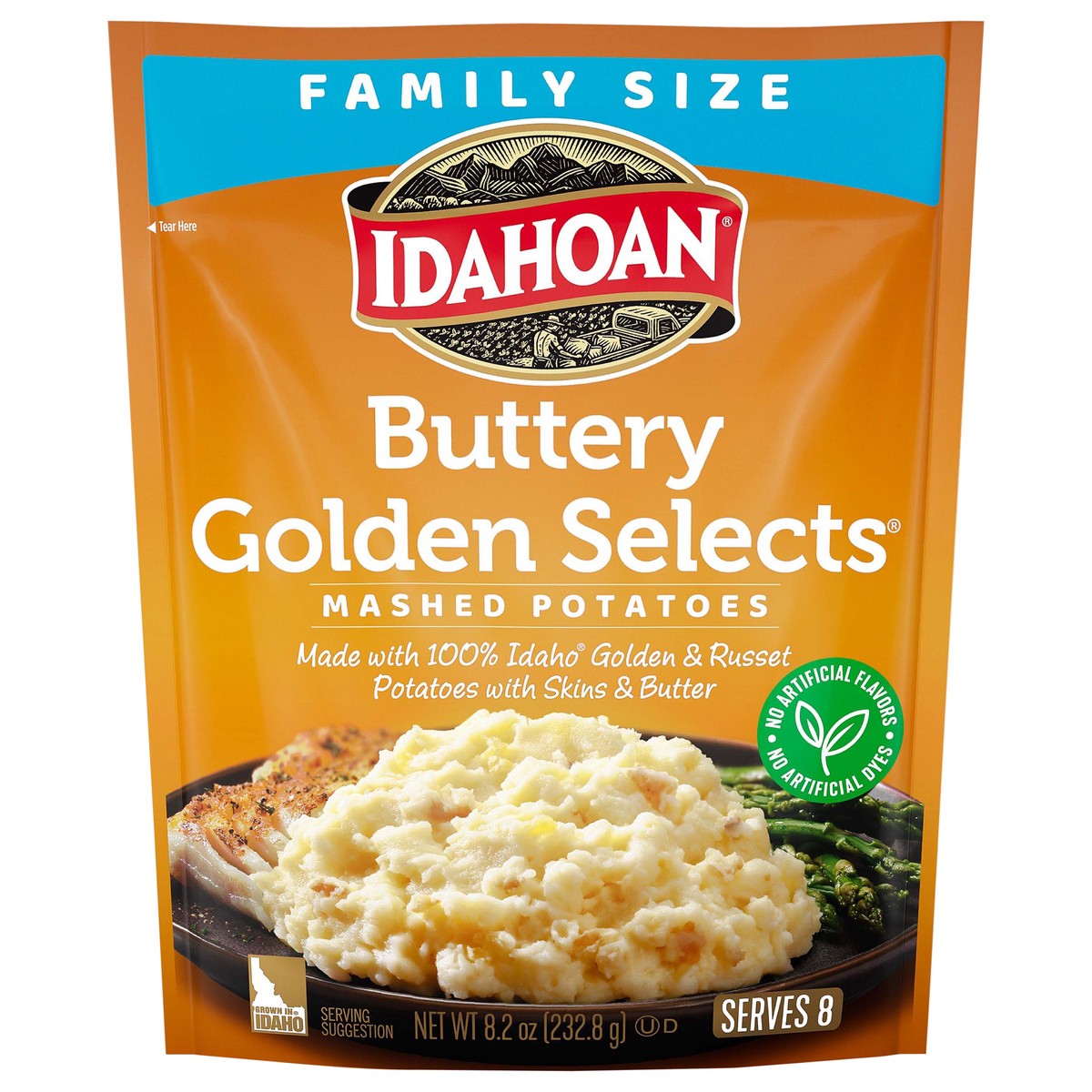 slide 1 of 14, Idahoan Family Size Buttery Golden Selects Mashed Potatoes 8.2 Ounces, 8.2 oz