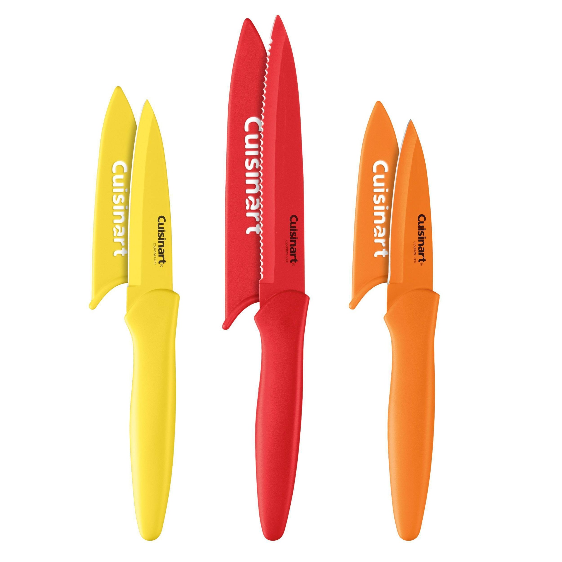 slide 1 of 5, Cuisinart Advantage Colored Non-Stick Utility Knife Set With Blade Guards- C55-6PRWT, 6 ct