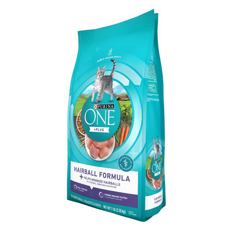 slide 6 of 8, Purina ONE Hairball Formula Natural Chicken Flavor Dry Cat Food - 7lbs, 7 lb