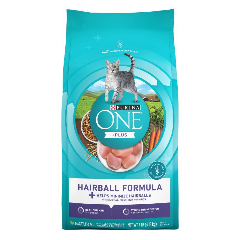 slide 1 of 8, Purina ONE Hairball Formula Natural Chicken Flavor Dry Cat Food - 7lbs, 7 lb