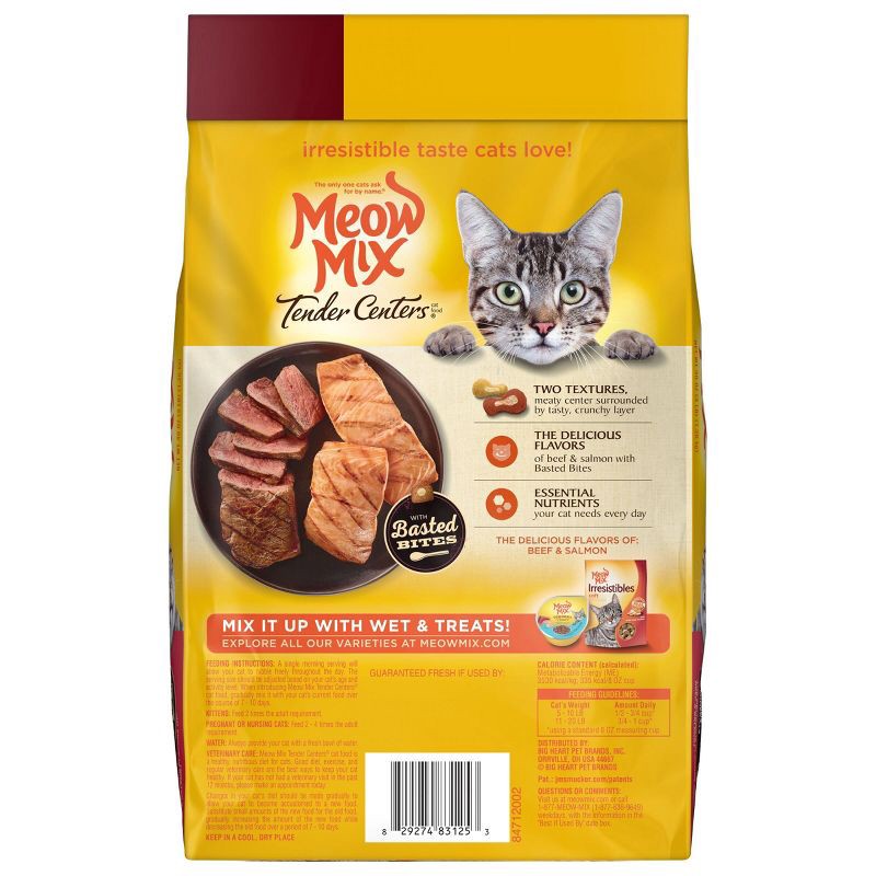 slide 2 of 7, Meow Mix Tender Centers with Basted Bites with Flavors of Beef & Salmon Adult Complete & Balanced Dry Cat Food - 3lbs, 3 lb