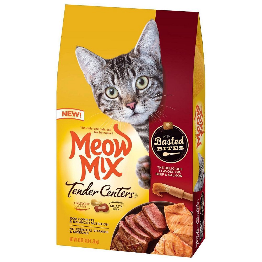 slide 3 of 4, Meow Mix Tender Centers with Basted Bites with Flavors of Beef & Salmon Adult Complete & Balanced Dry Cat Food - 3lbs, 3 lb