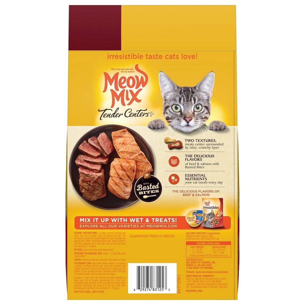 slide 4 of 4, Meow Mix Tender Centers with Basted Bites with Flavors of Beef & Salmon Adult Complete & Balanced Dry Cat Food - 3lbs, 3 lb