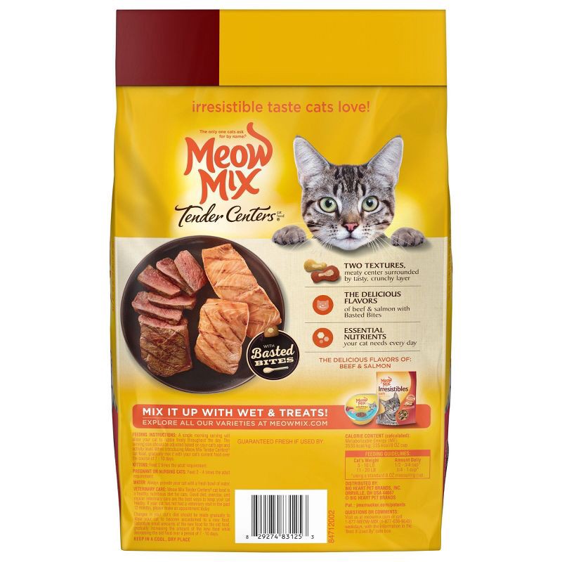 slide 5 of 7, Meow Mix Tender Centers with Basted Bites with Flavors of Beef & Salmon Adult Complete & Balanced Dry Cat Food - 3lbs, 3 lb