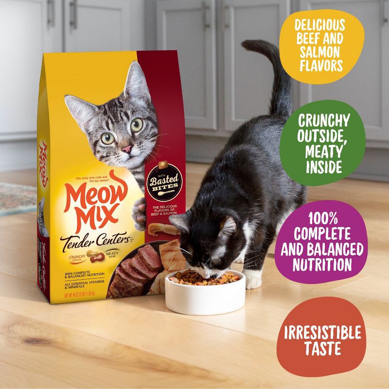 slide 6 of 7, Meow Mix Tender Centers with Basted Bites with Flavors of Beef & Salmon Adult Complete & Balanced Dry Cat Food - 3lbs, 3 lb